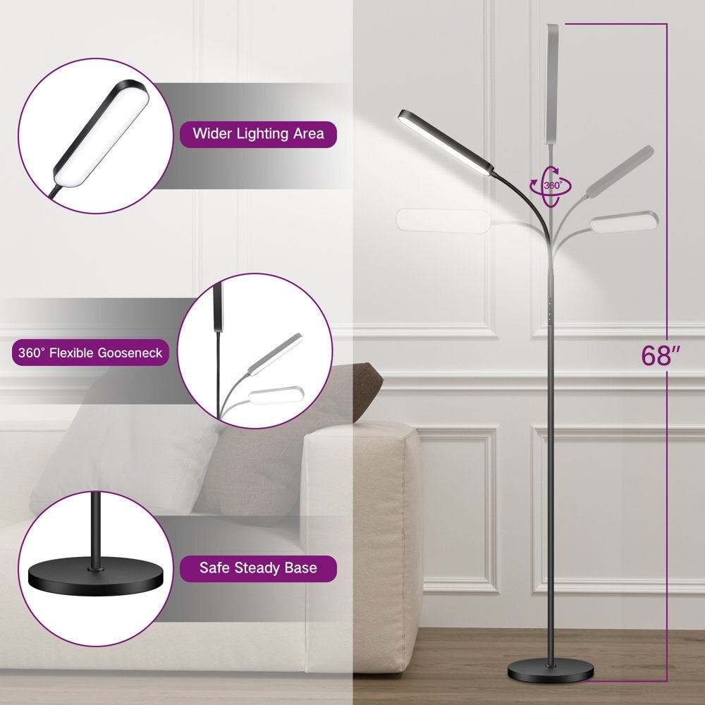 Lampadaire de travail/lecture à LED 12 W à intensité variable avec télécommande et commande tactile - N/A