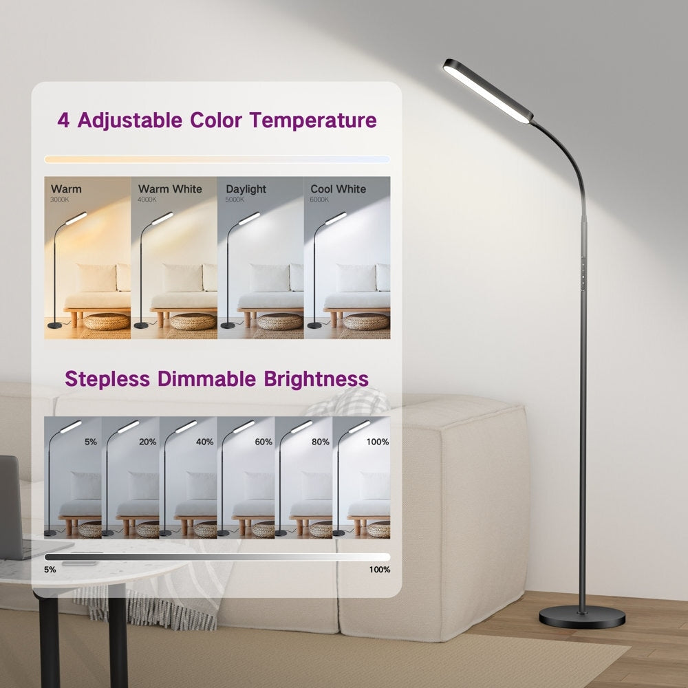 Lampadaire de travail/lecture à LED 12 W à intensité variable avec télécommande et commande tactile - N/A
