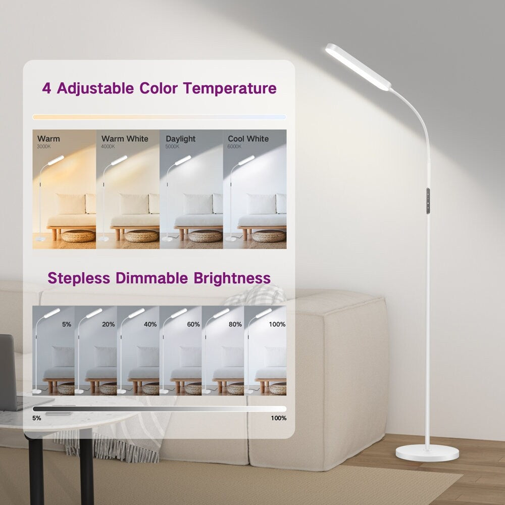 Lampadaire de travail/lecture à LED 12 W à intensité variable avec télécommande et commande tactile - N/A