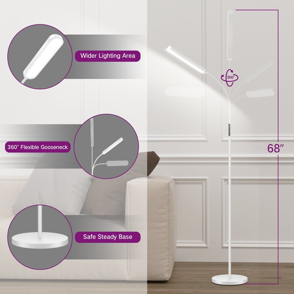 Lampadaire de travail/lecture à LED 12 W à intensité variable avec télécommande et commande tactile - N/A