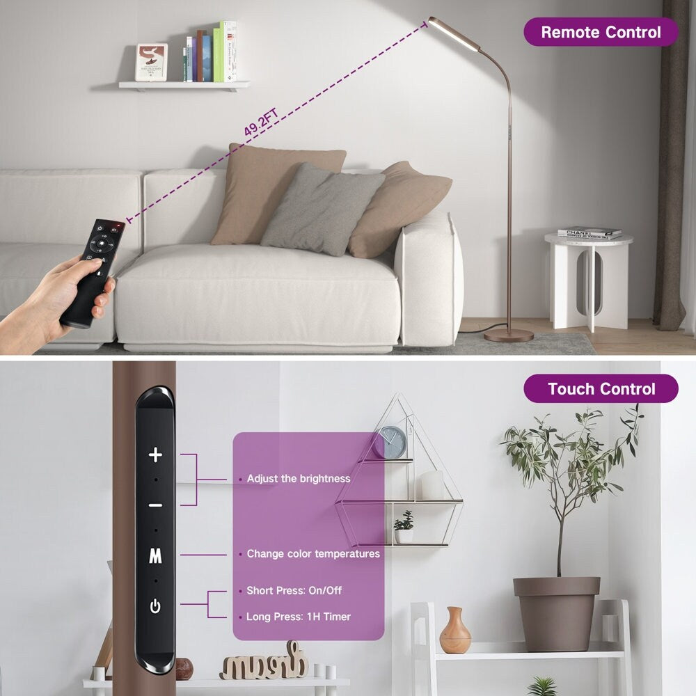 Lampadaire de travail/lecture à LED 12 W à intensité variable avec télécommande et commande tactile - N/A