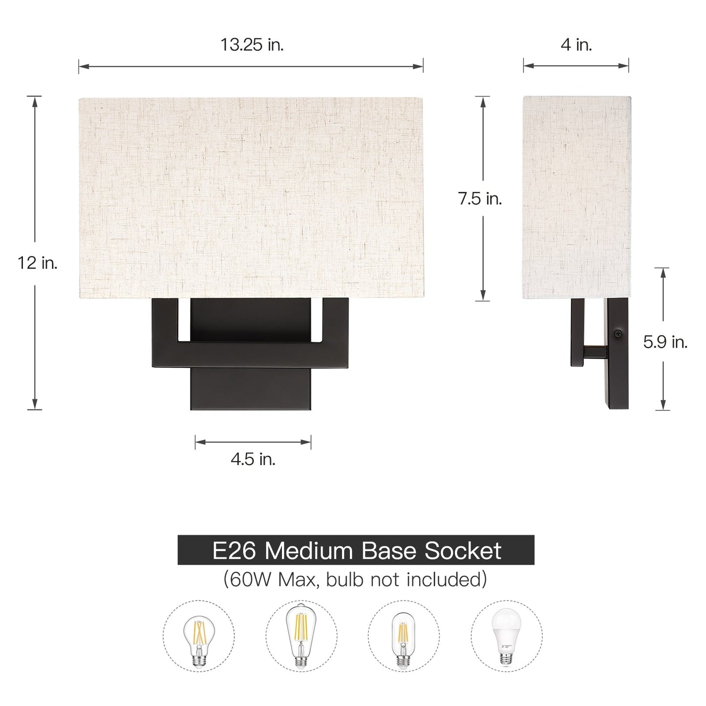 Applique murale bronze foncé de 30 cm de hauteur avec abat-jour en tissu avoine