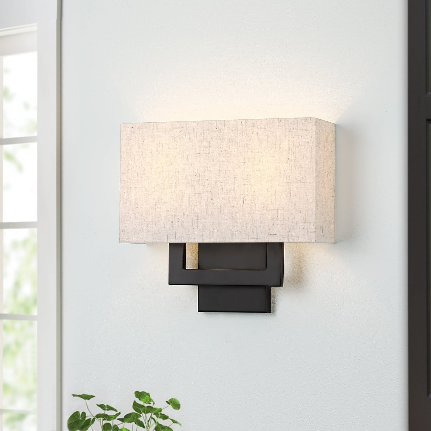 Applique murale bronze foncé de 30 cm de hauteur avec abat-jour en tissu avoine