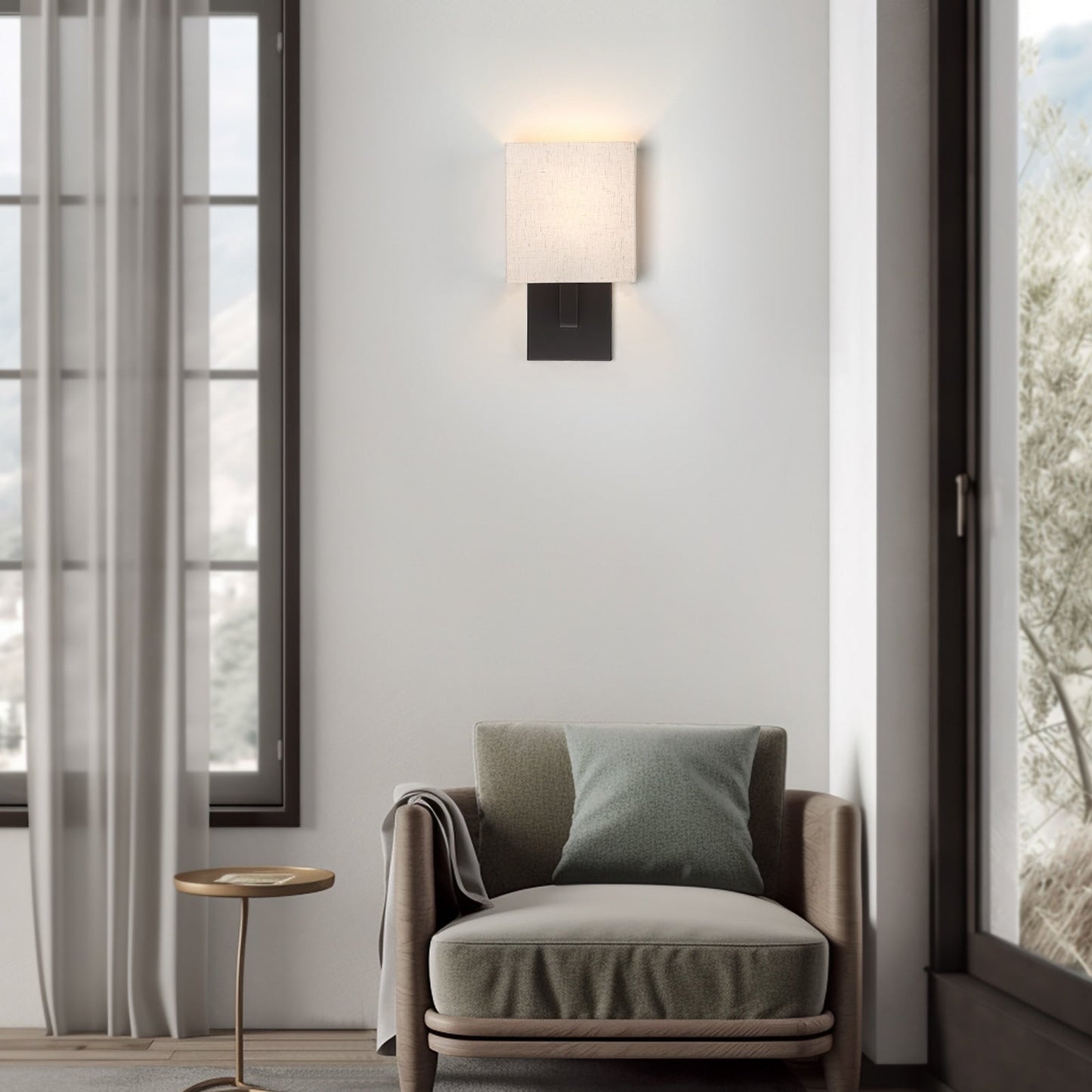 Applique murale bronze foncé de 30 cm de hauteur avec abat-jour en tissu avoine