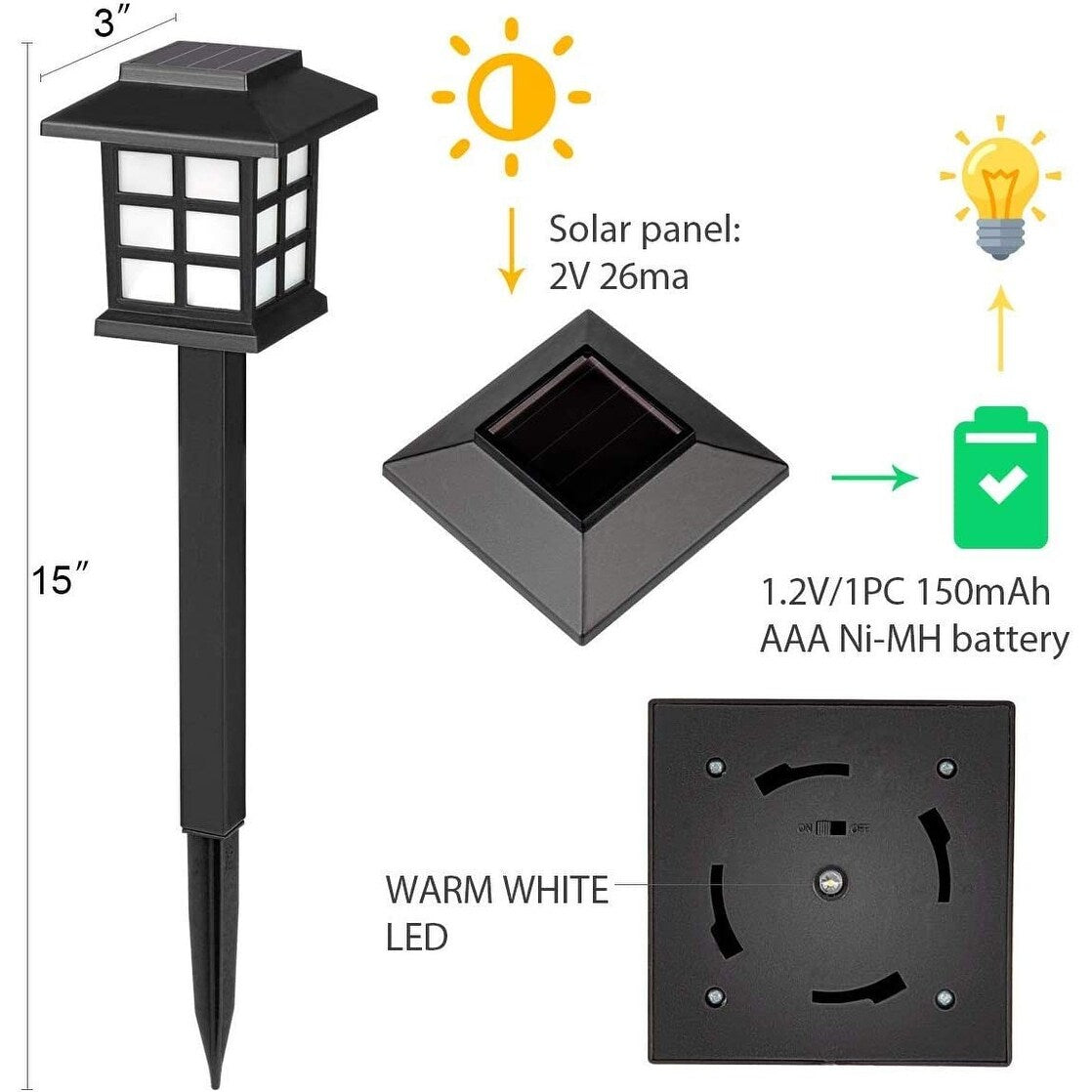 Lot de 12 lampes solaires d'extérieur étanches pour jardin, paysage et terrasse