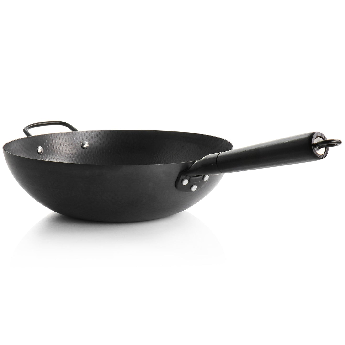 Wok en acier au carbone épais de 13 pouces, noir