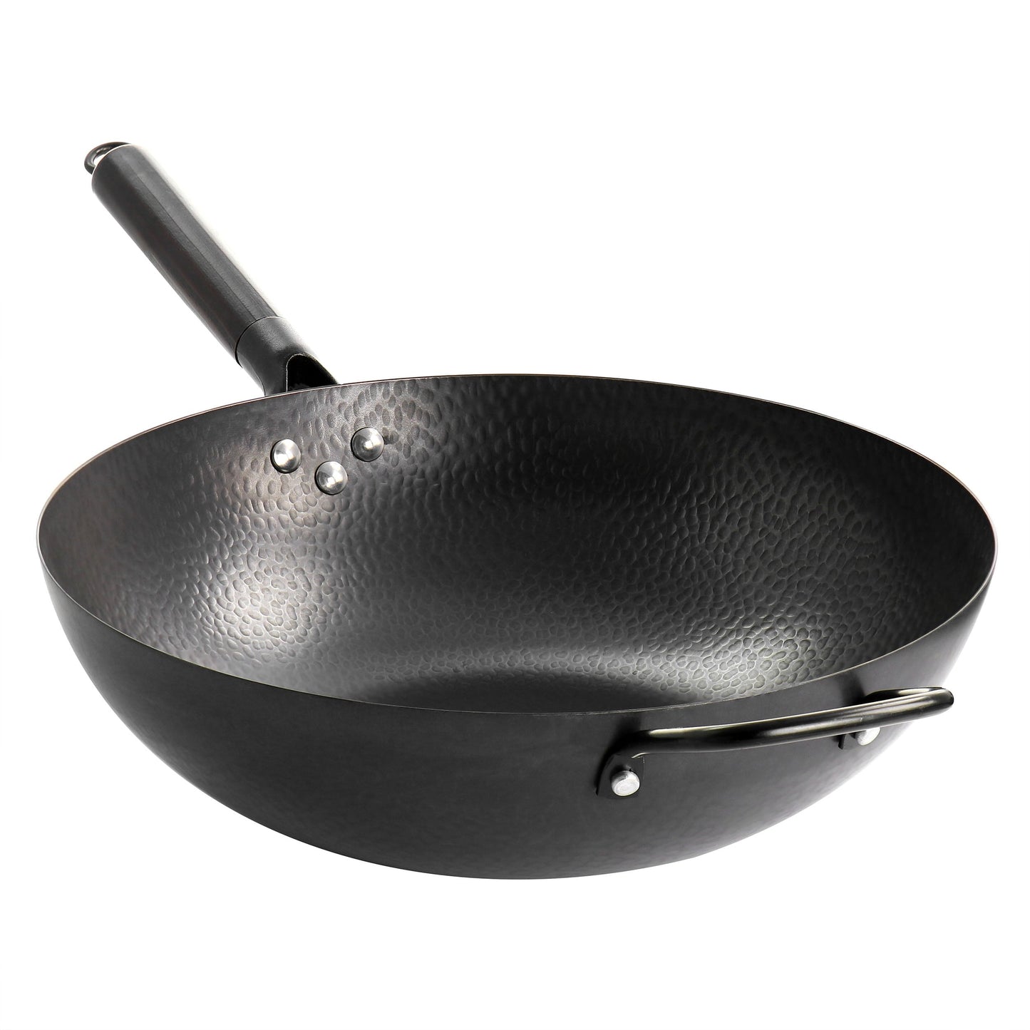 Wok en acier au carbone épais de 13 pouces, noir