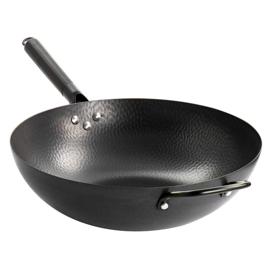 Wok en acier au carbone épais de 13 pouces, noir
