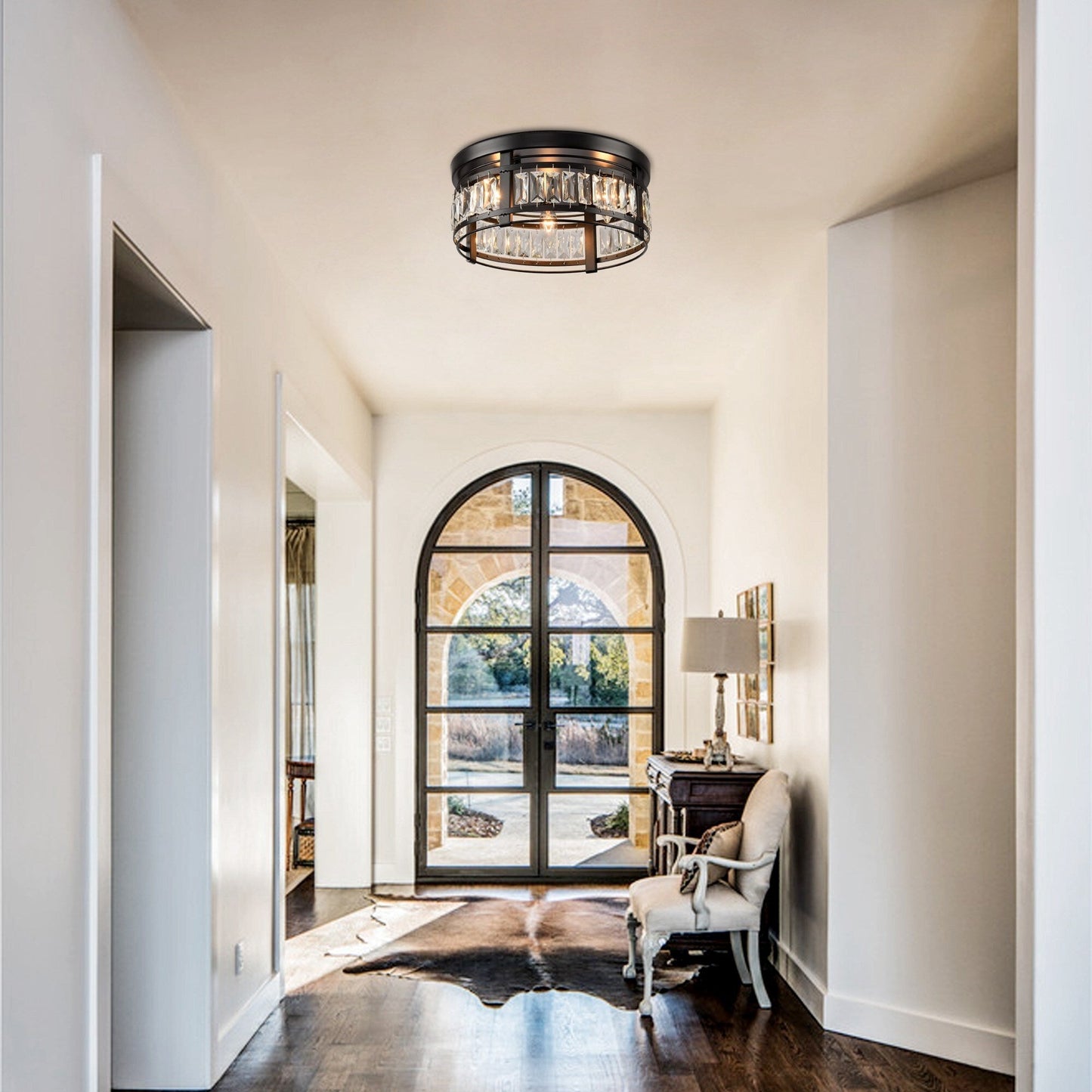 Lustre encastré moderne en cristal noir à 3 lumières pour couloir