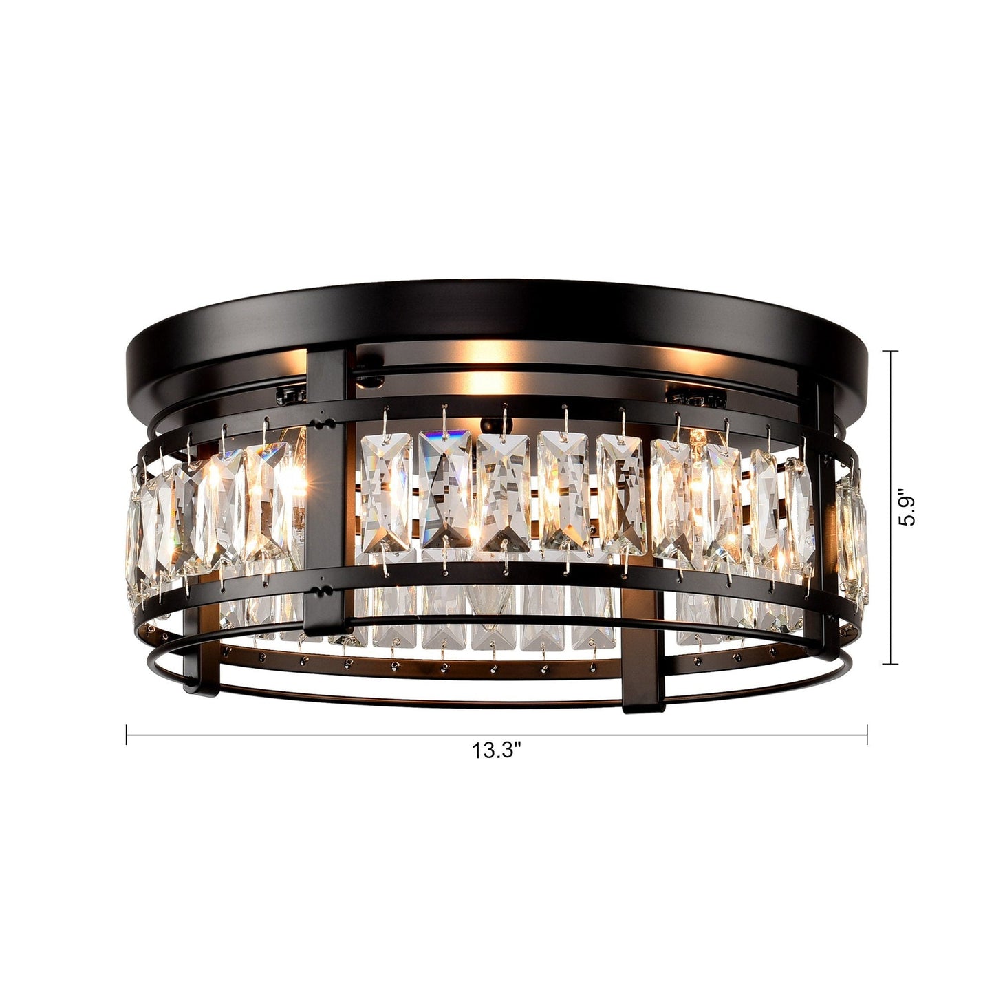 Lustre encastré moderne en cristal noir à 3 lumières pour couloir