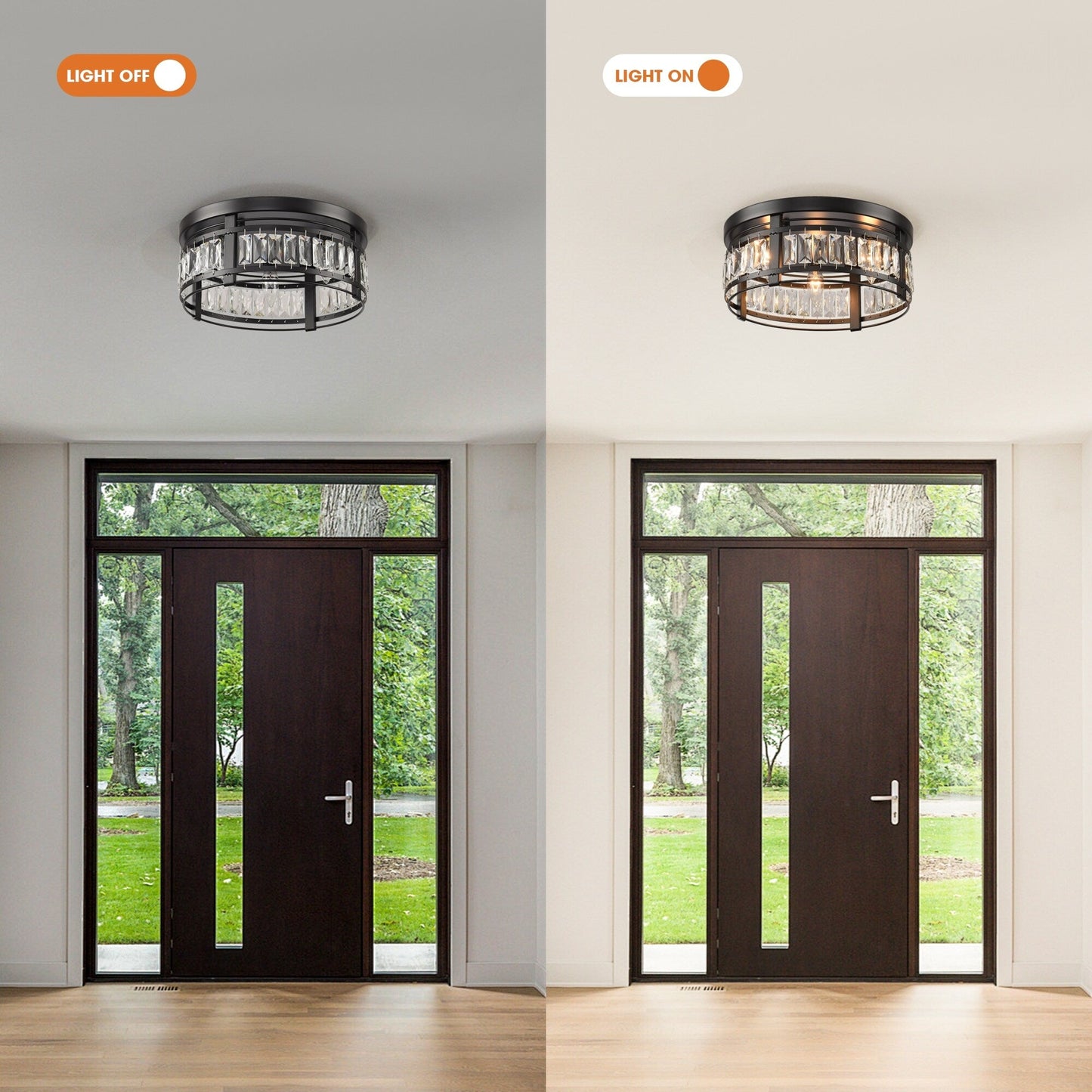 Lustre encastré moderne en cristal noir à 3 lumières pour couloir