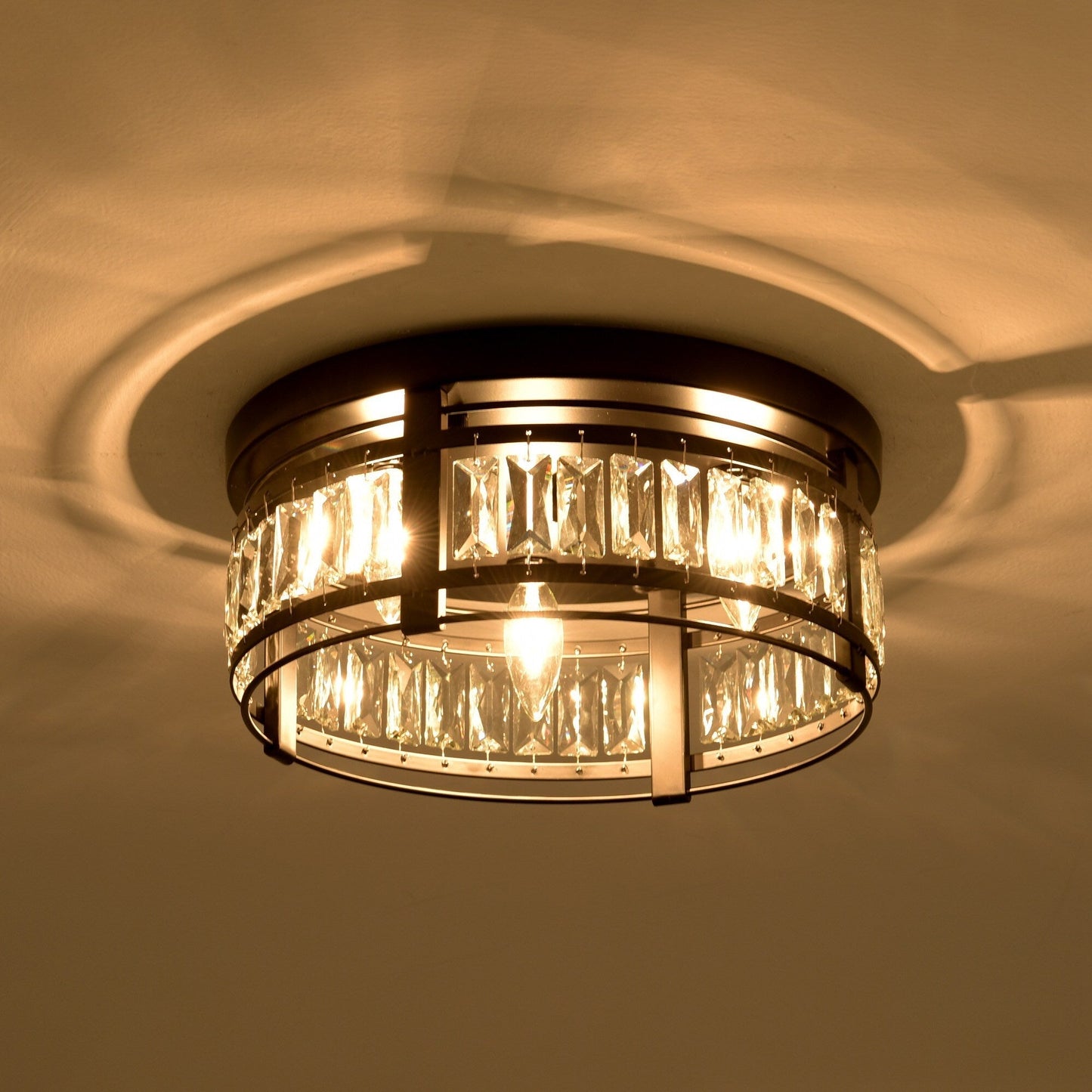 Lustre encastré moderne en cristal noir à 3 lumières pour couloir