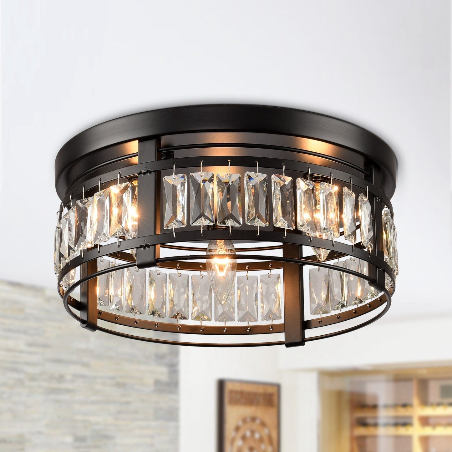 Lustre encastré moderne en cristal noir à 3 lumières pour couloir