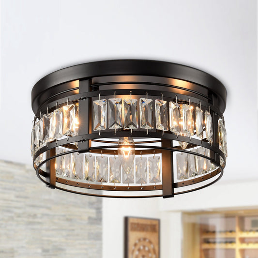 Lustre encastré moderne en cristal noir à 3 lumières pour couloir