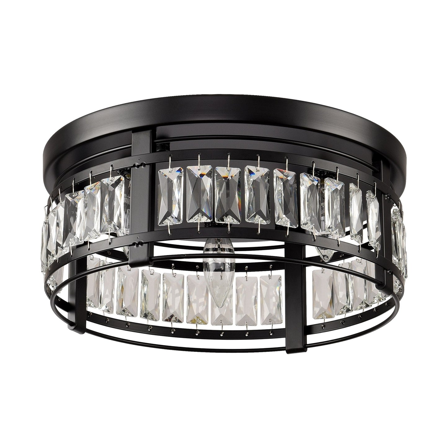 Lustre encastré moderne en cristal noir à 3 lumières pour couloir
