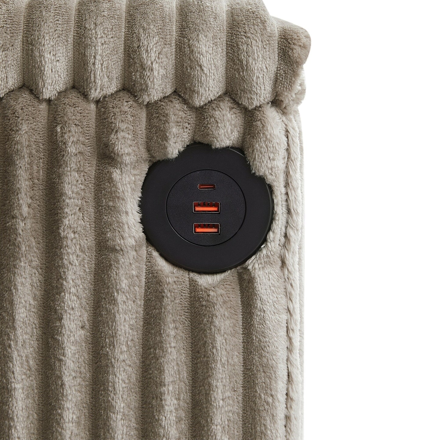 Canapé 4 places en velours côtelé avec ports USB, porte-gobelets rabattables et rangement dissimulé