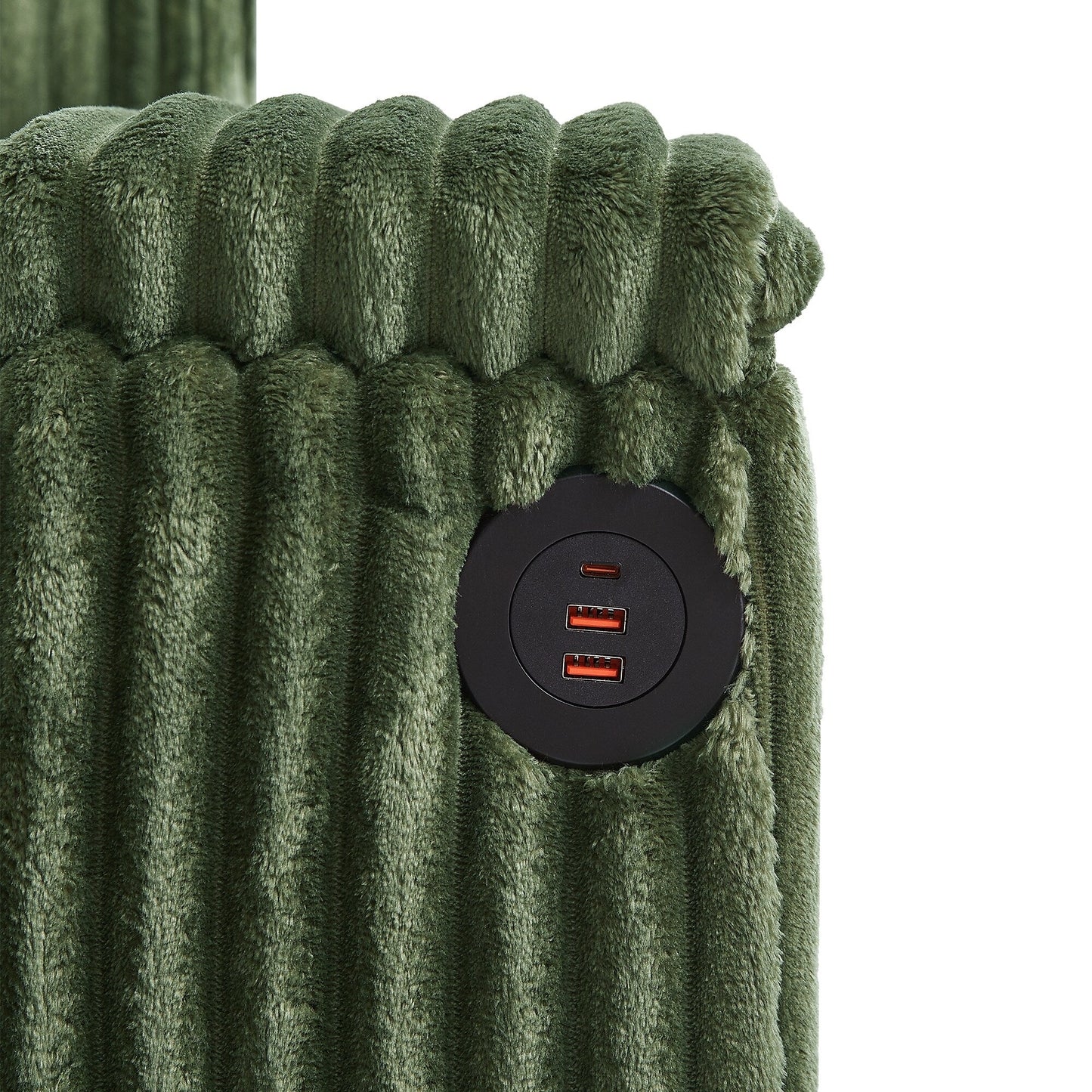 Canapé 4 places en velours côtelé avec ports USB, porte-gobelets rabattables et rangement dissimulé