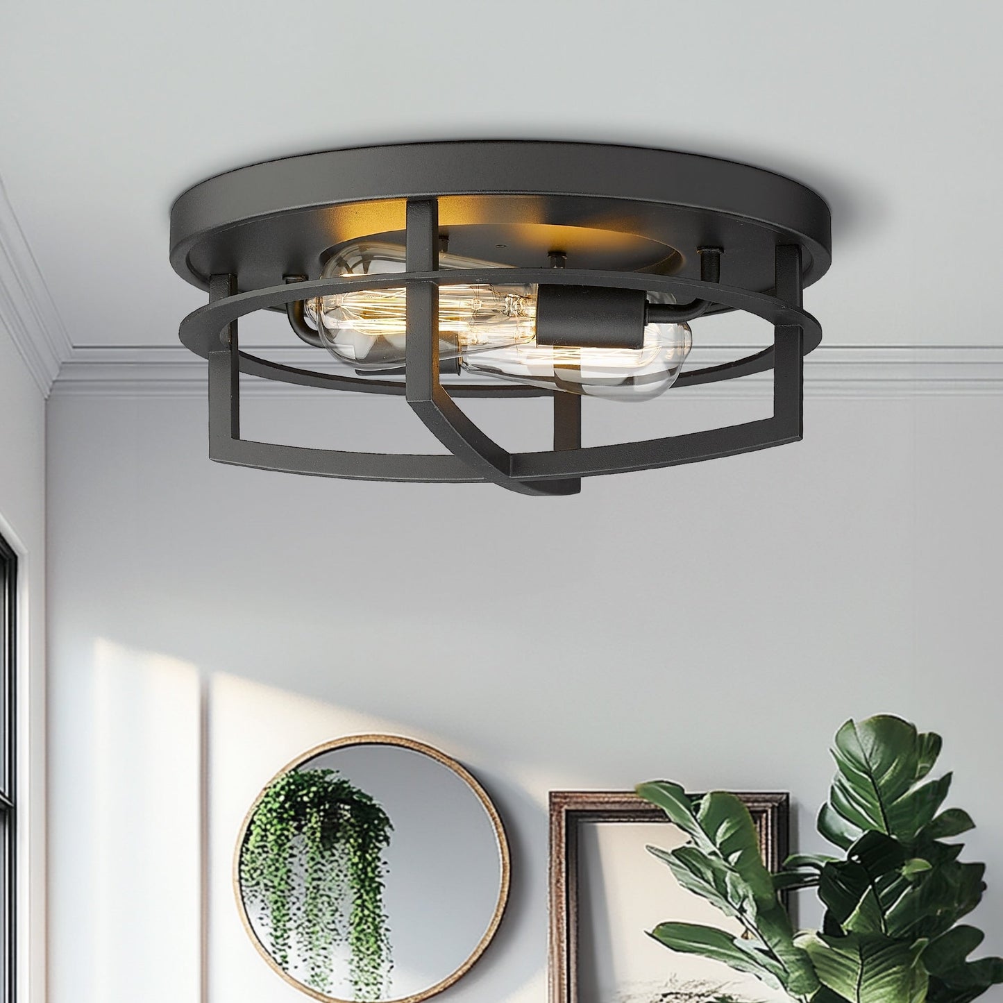 13 plafonniers industriels encastrés à 2 lumières