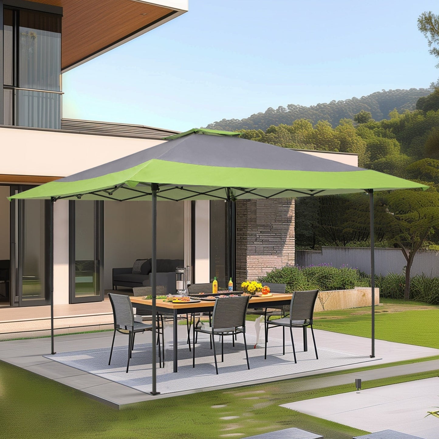 Gazebo de jardin renforcé escamotable avec rideau d'angle élégant - 13 x 13 pi