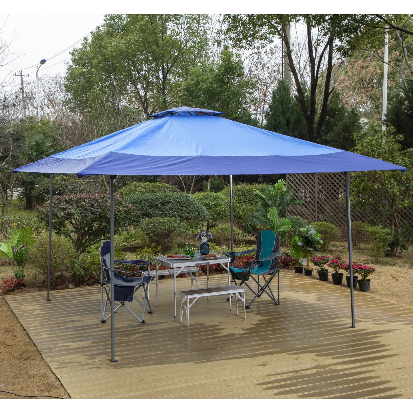 Gazebo de jardin renforcé escamotable avec rideau d'angle élégant - 13 x 13 pi