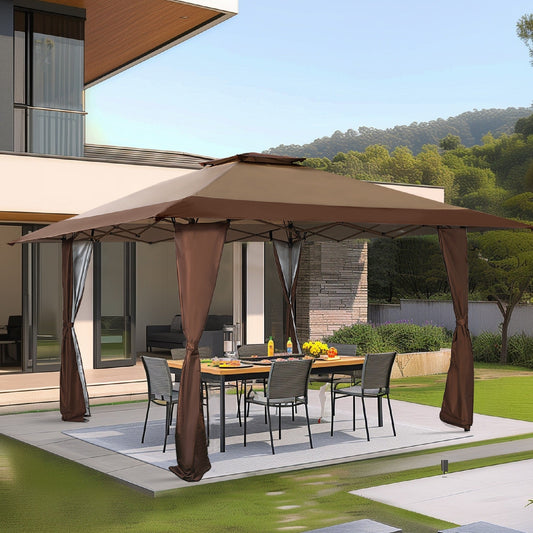 Gazebo de jardin renforcé escamotable avec rideau d'angle élégant - 13 x 13 pi