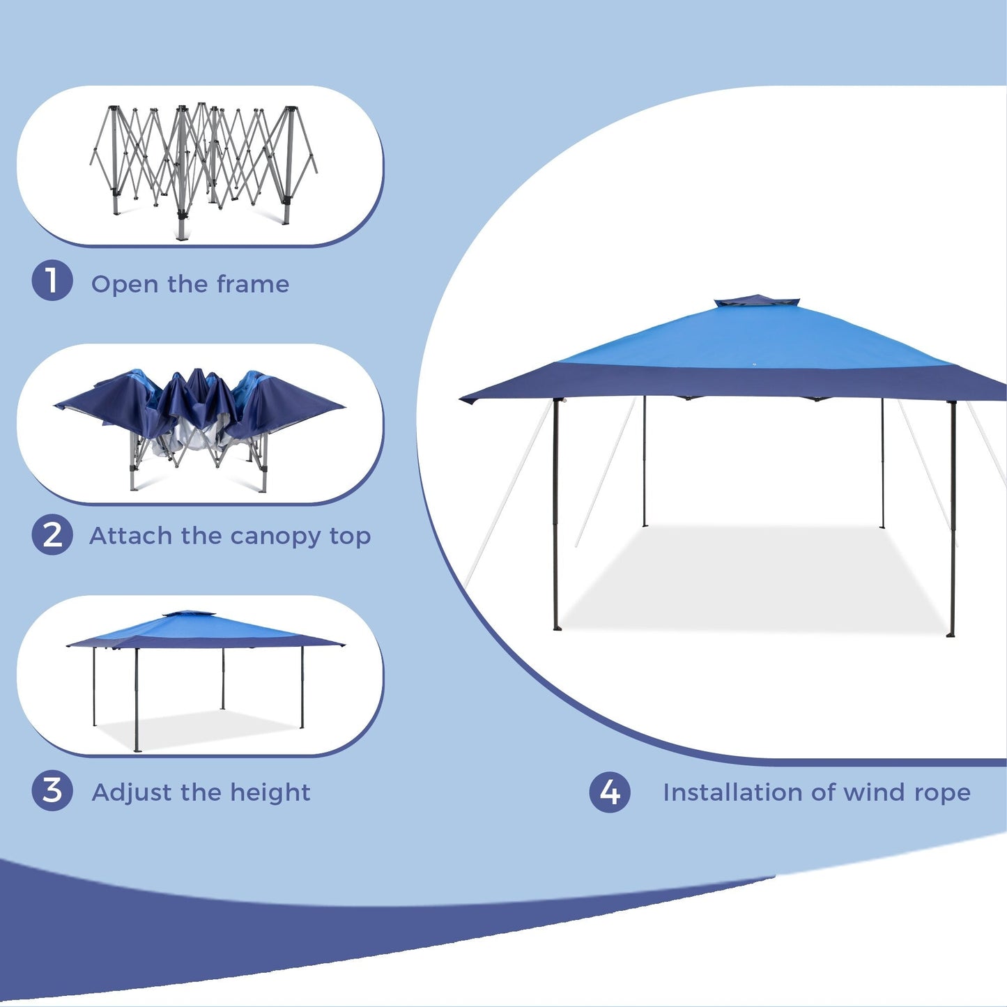 Gazebo de jardin renforcé escamotable avec rideau d'angle élégant - 13 x 13 pi