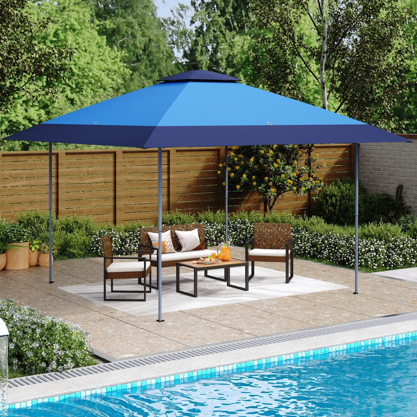 Gazebo de jardin renforcé escamotable avec rideau d'angle élégant - 13 x 13 pi