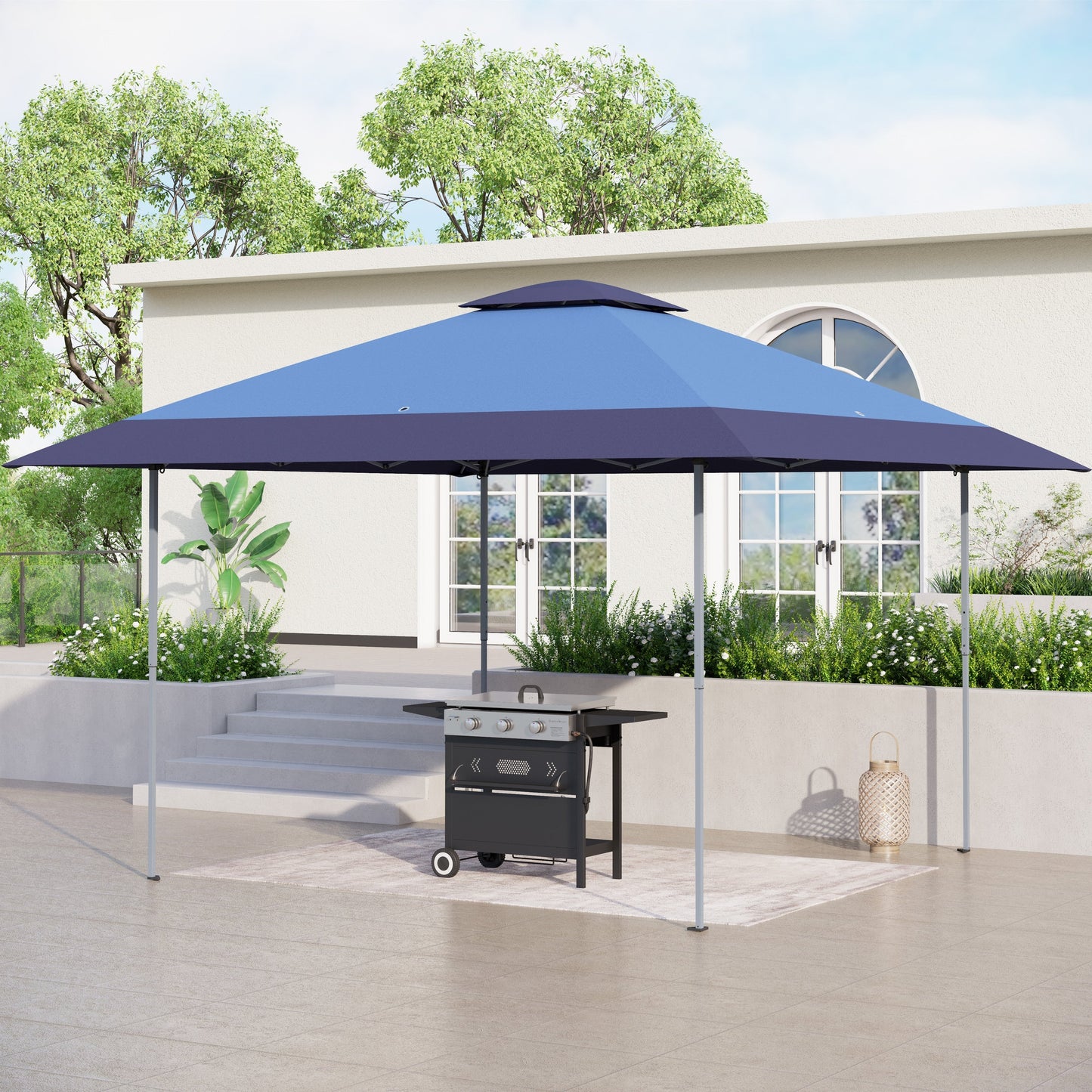 Gazebo de jardin renforcé escamotable avec rideau d'angle élégant - 13 x 13 pi