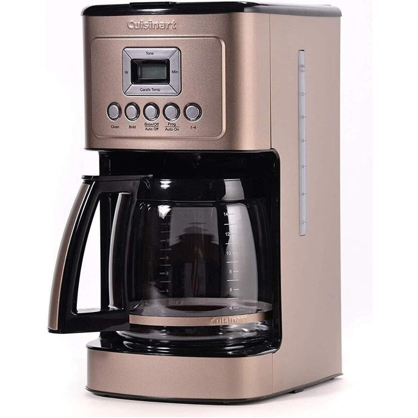 Cafetière automatique 14 tasses, carafe en verre, réglage de l'intensité de l'infusion, réglage de 1 à 4 tasses, acier inoxydable couleur terre d'ombre