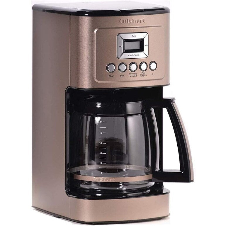 Cafetière automatique 14 tasses, carafe en verre, réglage de l'intensité de l'infusion, réglage de 1 à 4 tasses, acier inoxydable couleur terre d'ombre