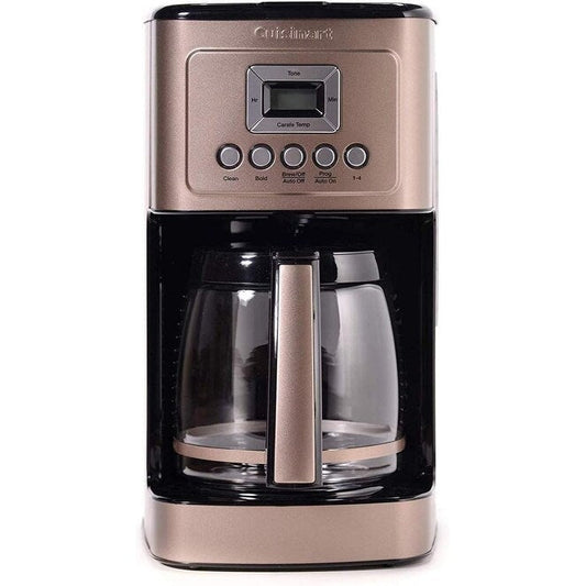 Cafetière automatique 14 tasses, carafe en verre, réglage de l'intensité de l'infusion, réglage de 1 à 4 tasses, acier inoxydable couleur terre d'ombre