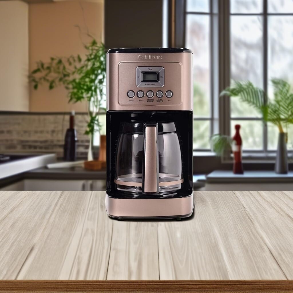 Cafetière automatique 14 tasses, carafe en verre, réglage de l'intensité de l'infusion, réglage de 1 à 4 tasses, acier inoxydable couleur terre d'ombre
