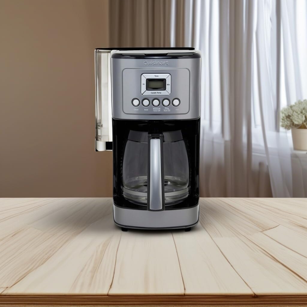 Cafetière automatique 14 tasses, carafe en verre, réglage de la force d'infusion, acier inoxydable bronze