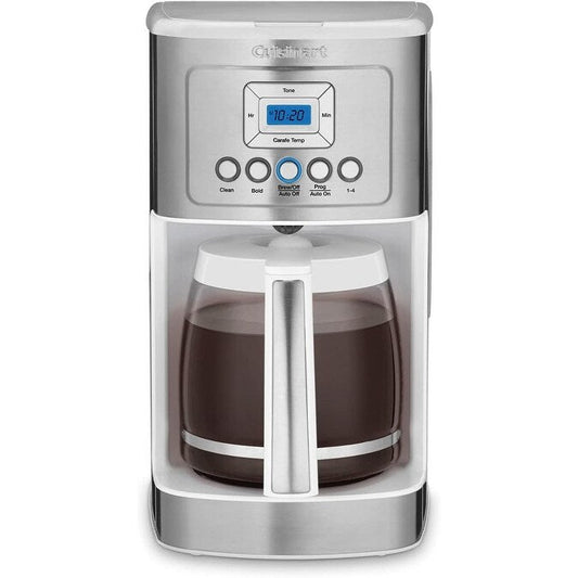 Cafetière Perfectemp 14 tasses avec carafe en verre, programmable, réglage de l'intensité de l'infusion, réglage de 1 à 4 tasses, blanche