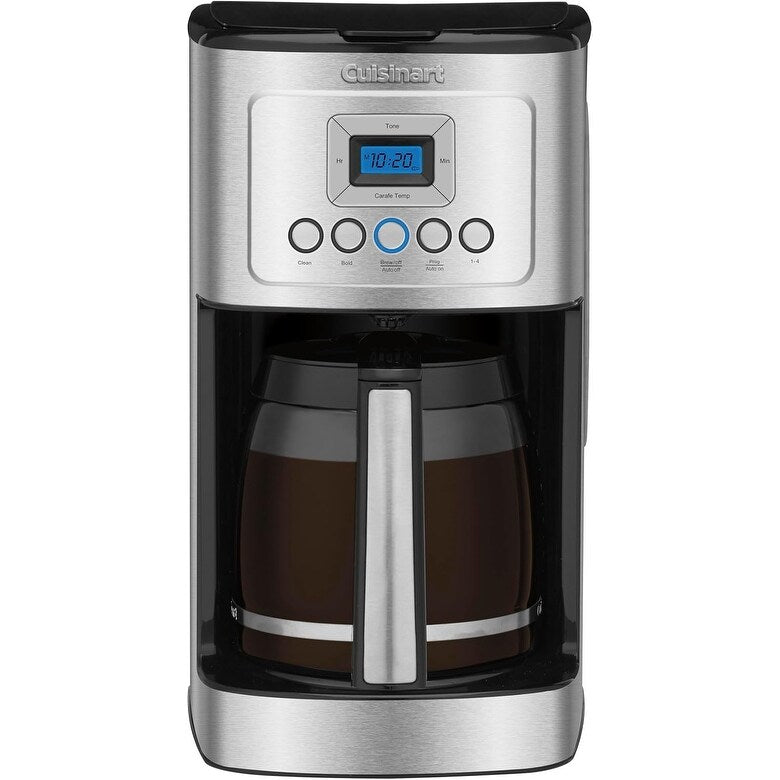 Cafetière programmable 14 tasses, carafe en verre, réglage de l'intensité de l'infusion, réglage de 1 à 4 tasses, acier inoxydable
