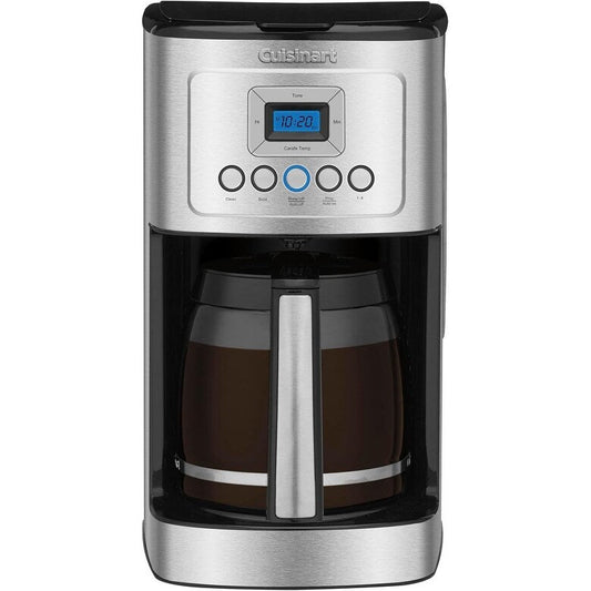 Cafetière programmable 14 tasses, carafe en verre, réglage de l'intensité de l'infusion, réglage de 1 à 4 tasses, acier inoxydable