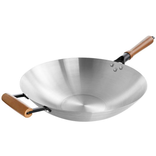 Wok en acier inoxydable de 14 pouces