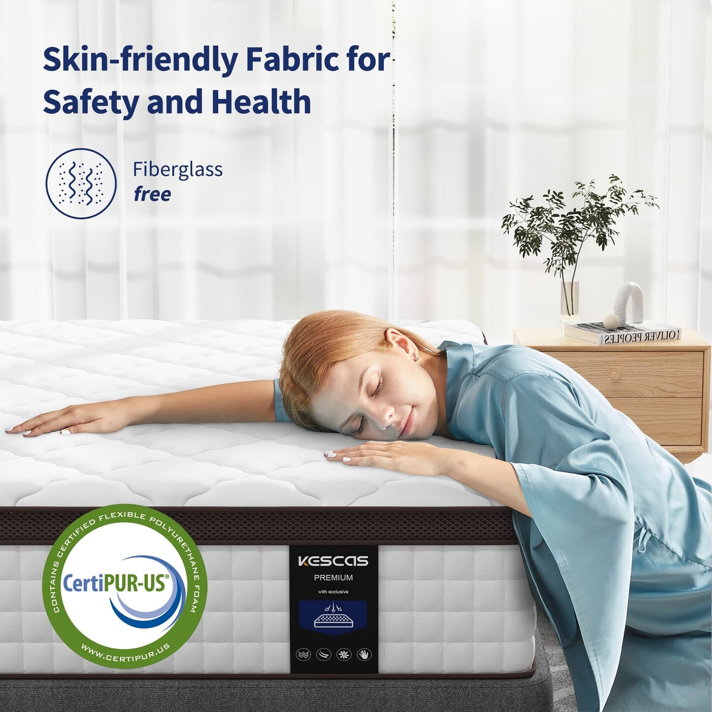Matelas hybride 14 pouces, mousse à mémoire de forme et ressorts ensachés, fermeté moyenne, tailles Queen et King en option