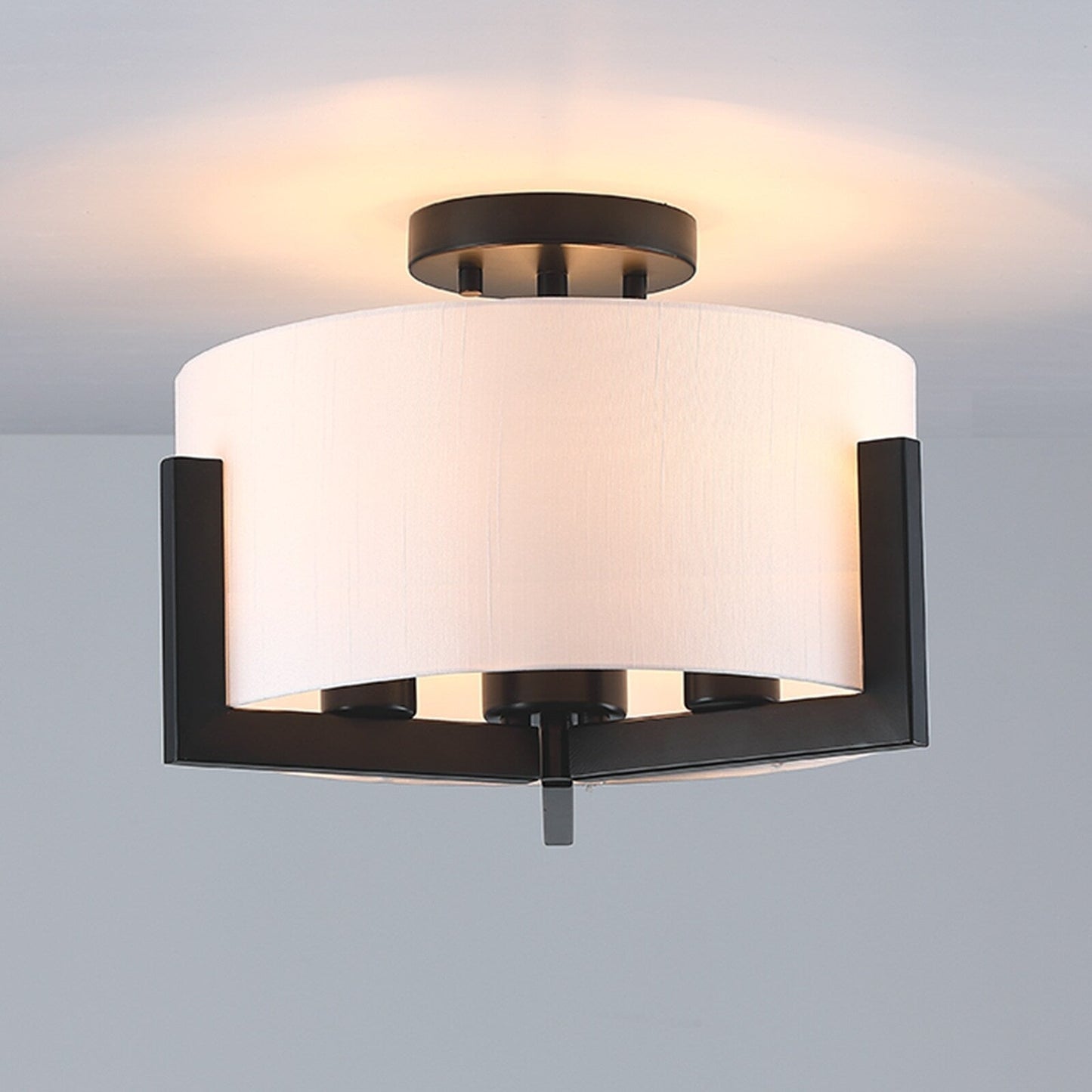 Plafonnier semi-encastré noir mat à 3 lumières de 14 po avec abat-jour tambour - 14 W