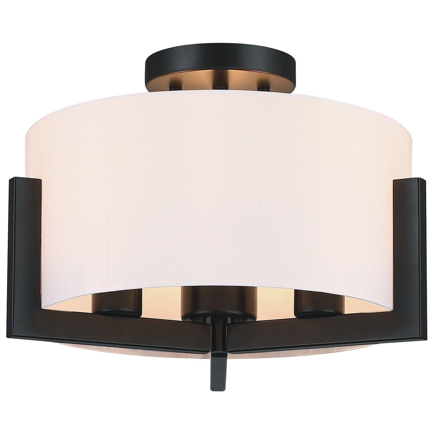 Plafonnier semi-encastré noir mat à 3 lumières de 14 po avec abat-jour tambour - 14 W