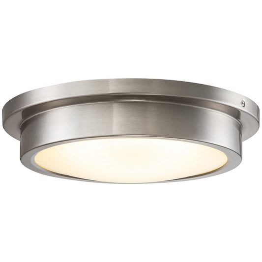 Plafonnier DEL 30 W 3000 K, 14 po, nickel brossé, avec abat-jour en verre rayé - Nickel brossé