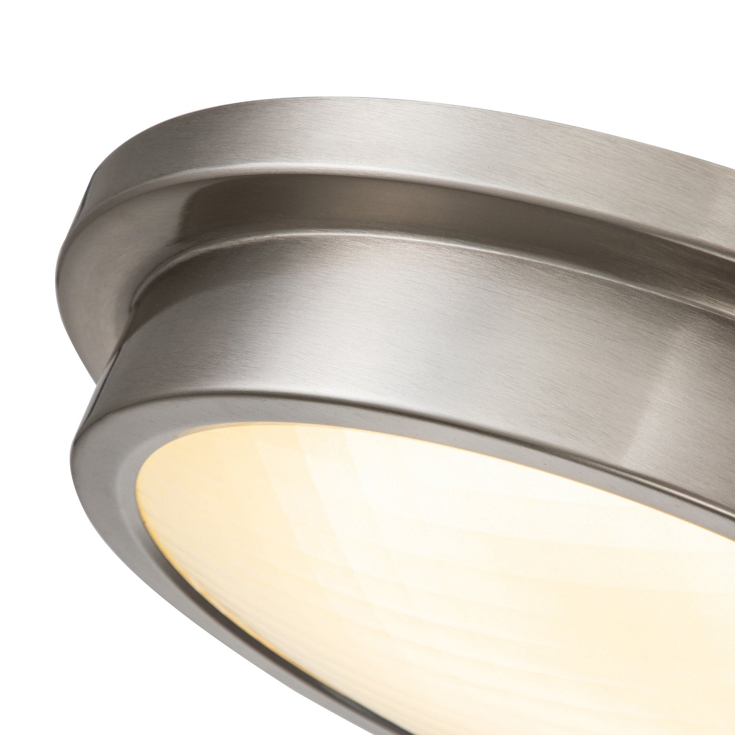 Plafonnier DEL 30 W 3000 K, 14 po, nickel brossé, avec abat-jour en verre rayé - Nickel brossé