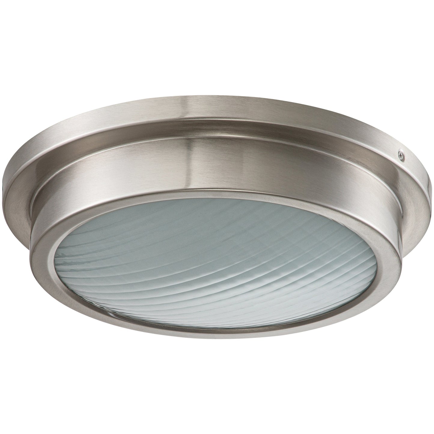 Plafonnier DEL 30 W 3000 K, 14 po, nickel brossé, avec abat-jour en verre rayé - Nickel brossé