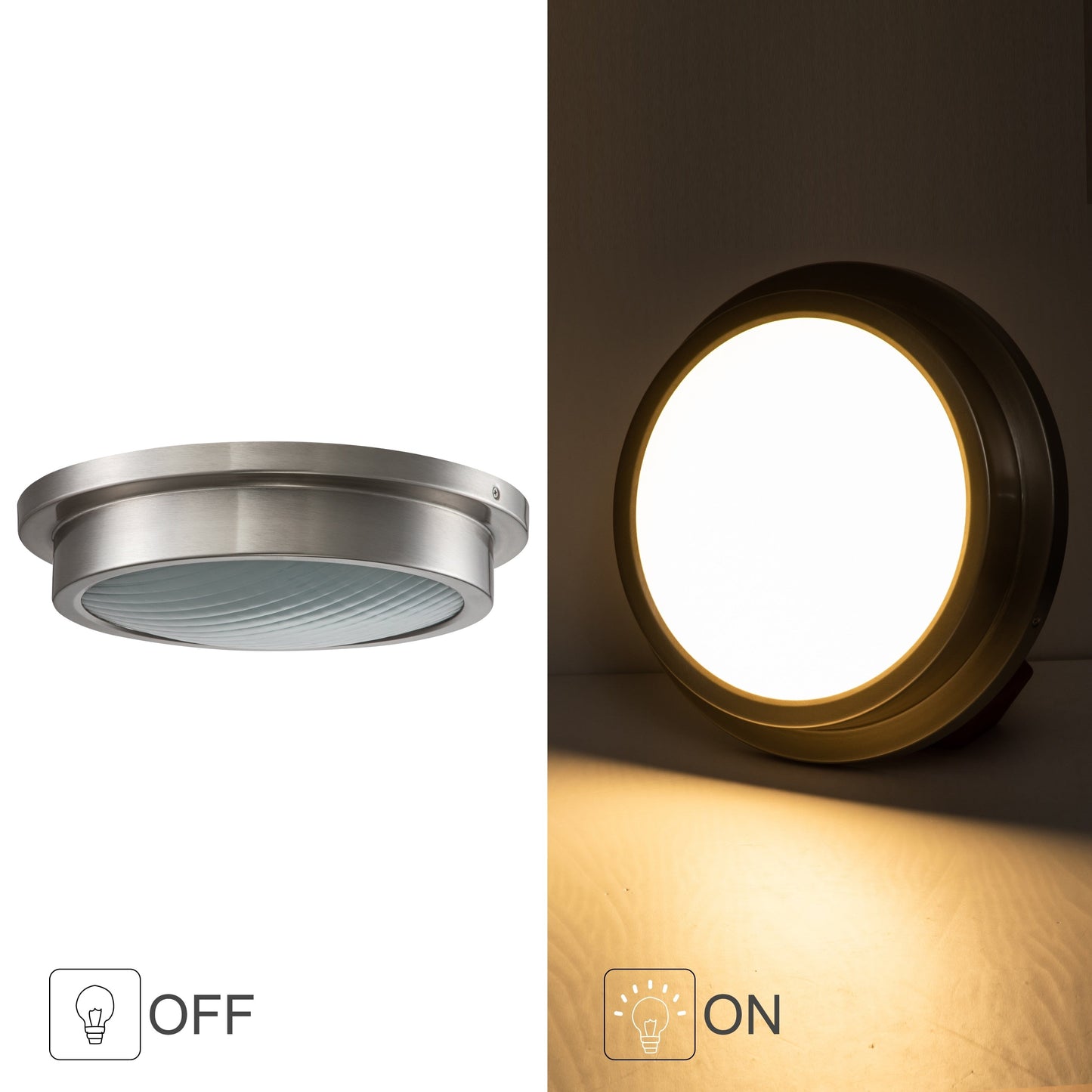 Plafonnier DEL 30 W 3000 K, 14 po, nickel brossé, avec abat-jour en verre rayé - Nickel brossé