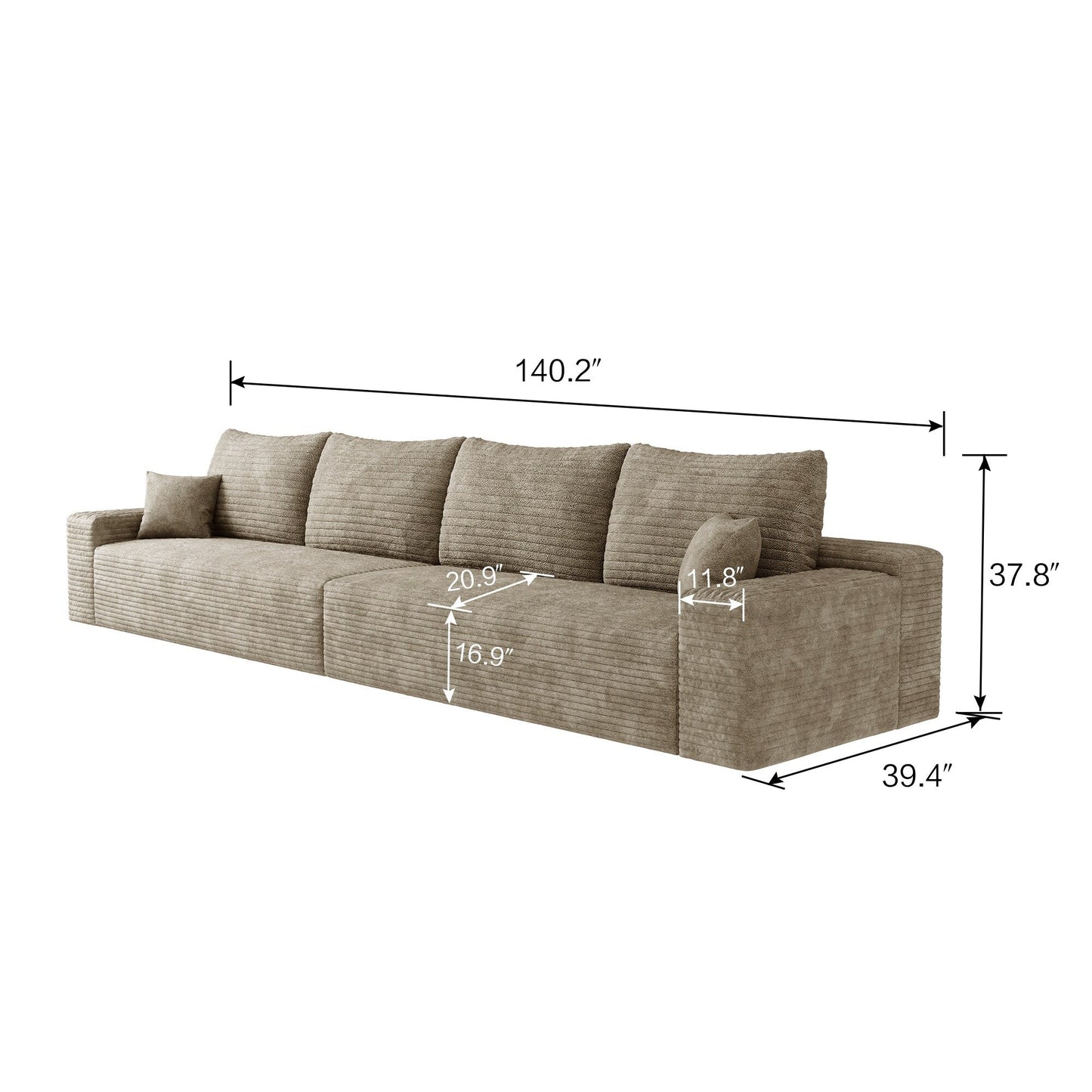 Canapé 5 places en mousse 140Foam - Canapé nuage en velours côtelé moelleux avec fauteuil inclinable et mousse haute résilience