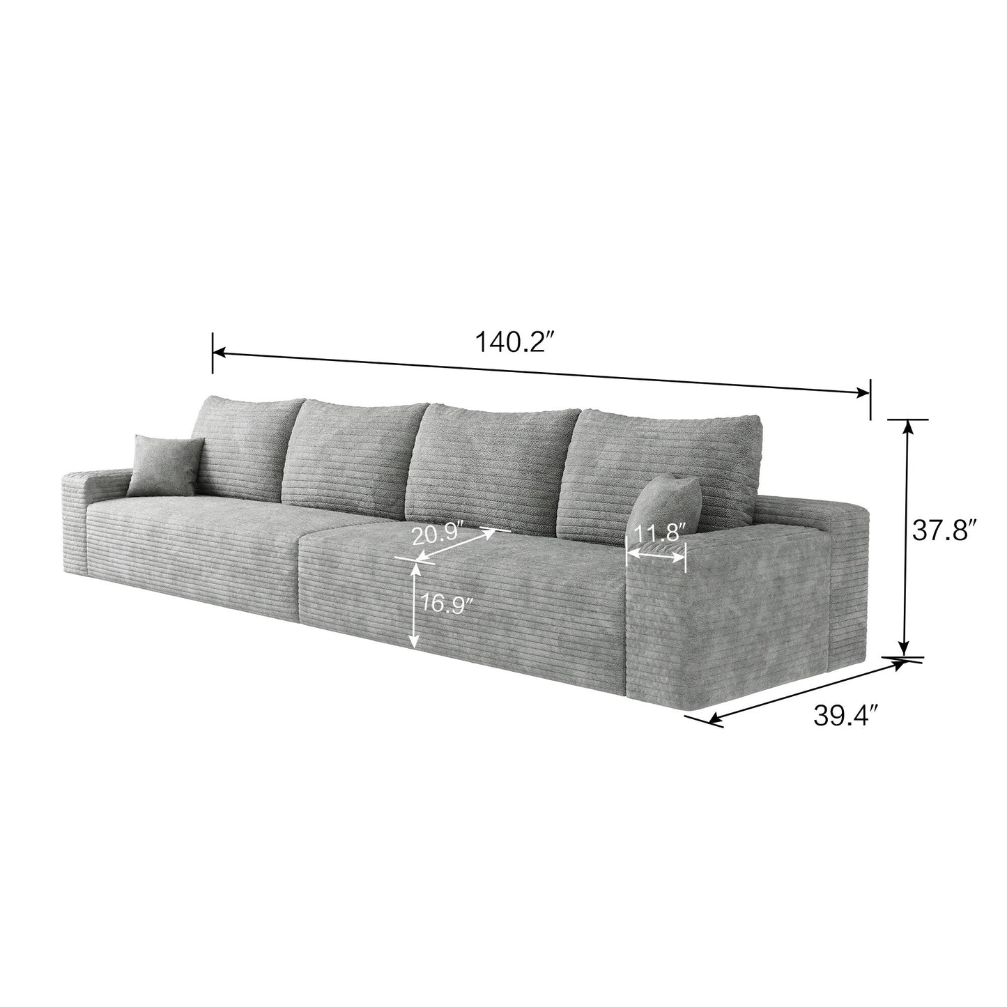 Canapé 5 places en mousse 140Foam - Canapé nuage en velours côtelé moelleux avec fauteuil inclinable et mousse haute résilience