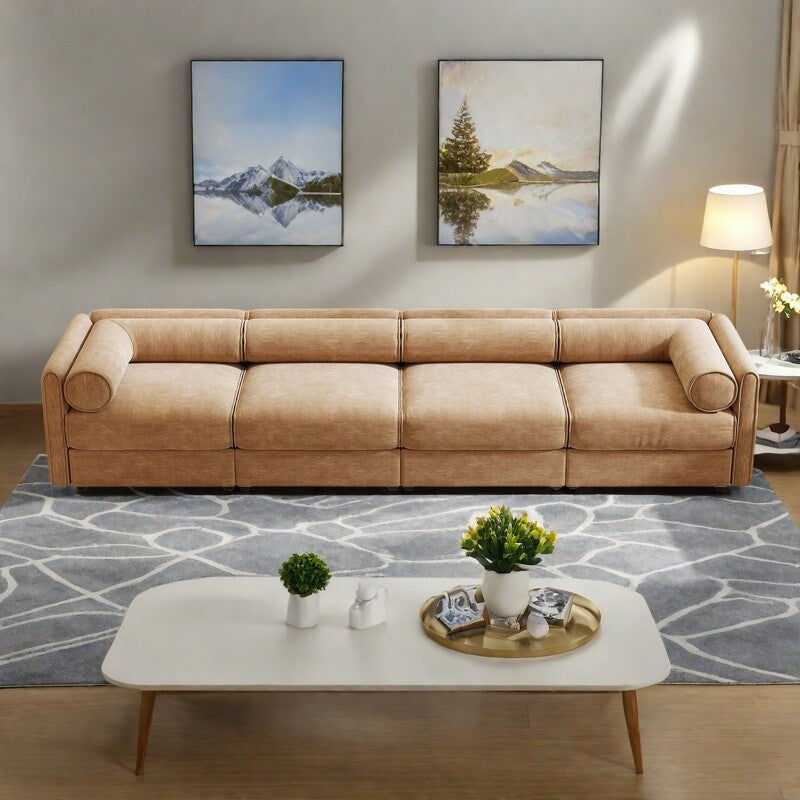 Canapé modulable sectionnel 4 places en chenille 142,5 avec rangement et dossier cylindrique