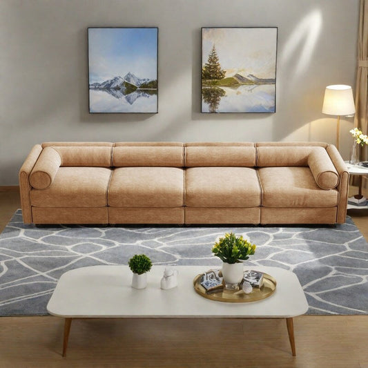 Canapé modulable sectionnel 4 places en chenille 142,5 avec rangement et dossier cylindrique