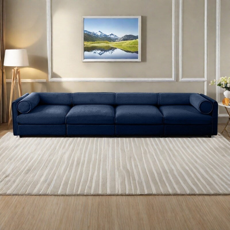 Canapé modulable sectionnel 4 places en chenille 142,5 avec rangement et dossier cylindrique