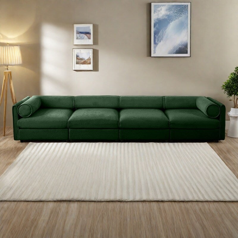 Canapé modulable sectionnel 4 places en chenille 142,5 avec rangement et dossier cylindrique